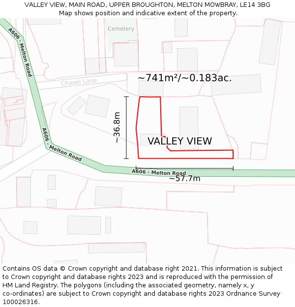 VALLEY VIEW, MAIN ROAD, UPPER BROUGHTON, MELTON MOWBRAY, LE14 3BG: Plot and title map