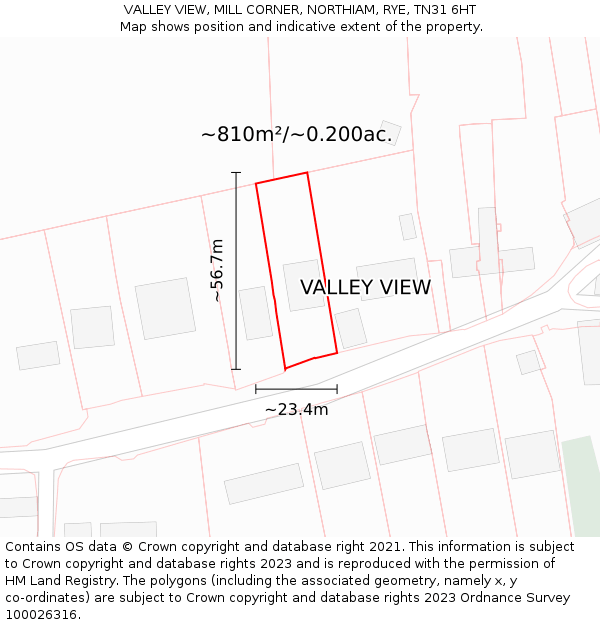VALLEY VIEW, MILL CORNER, NORTHIAM, RYE, TN31 6HT: Plot and title map