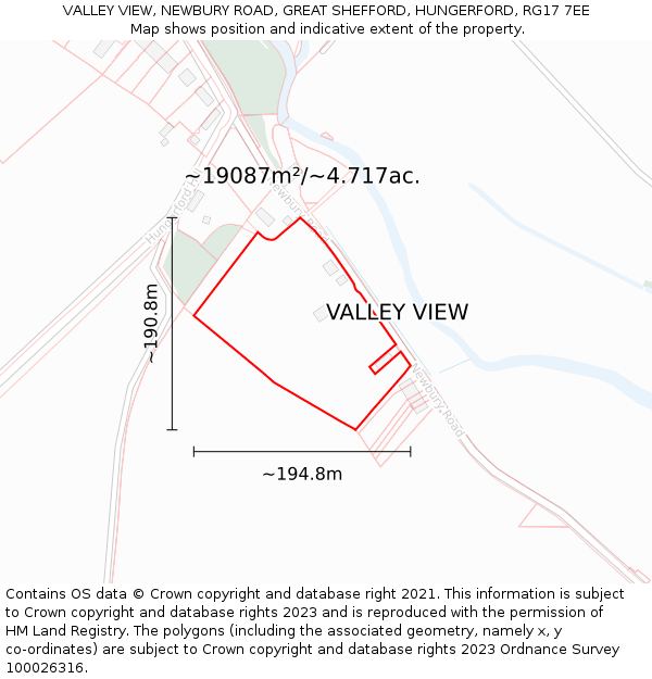 VALLEY VIEW, NEWBURY ROAD, GREAT SHEFFORD, HUNGERFORD, RG17 7EE: Plot and title map