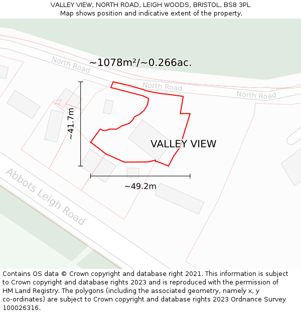 VALLEY VIEW, NORTH ROAD, LEIGH WOODS, BRISTOL, BS8 3PL: Plot and title map