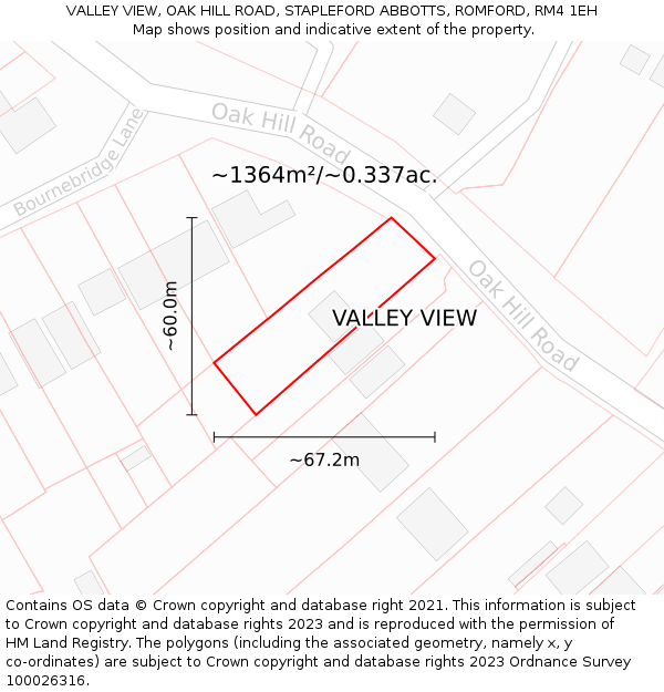 VALLEY VIEW, OAK HILL ROAD, STAPLEFORD ABBOTTS, ROMFORD, RM4 1EH: Plot and title map