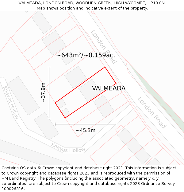 VALMEADA, LONDON ROAD, WOOBURN GREEN, HIGH WYCOMBE, HP10 0NJ: Plot and title map