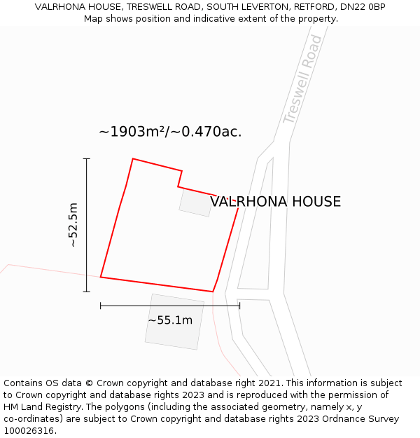 VALRHONA HOUSE, TRESWELL ROAD, SOUTH LEVERTON, RETFORD, DN22 0BP: Plot and title map