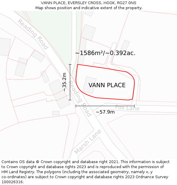 VANN PLACE, EVERSLEY CROSS, HOOK, RG27 0NS: Plot and title map