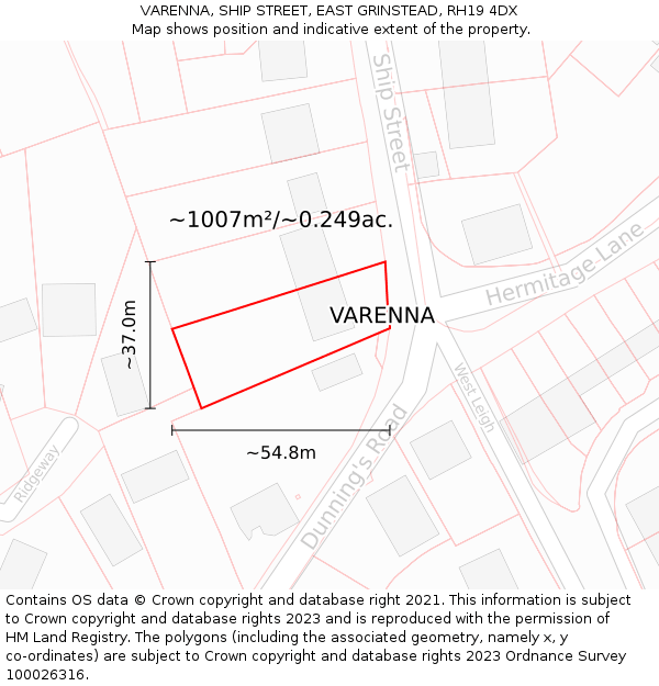 VARENNA, SHIP STREET, EAST GRINSTEAD, RH19 4DX: Plot and title map