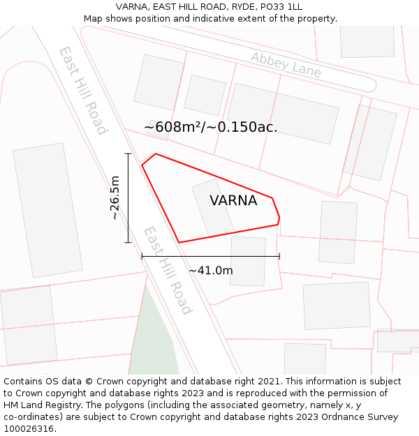VARNA, EAST HILL ROAD, RYDE, PO33 1LL: Plot and title map