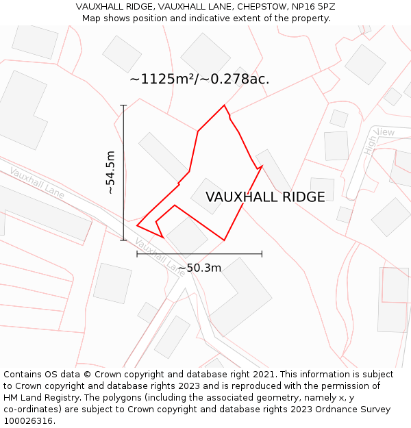 VAUXHALL RIDGE, VAUXHALL LANE, CHEPSTOW, NP16 5PZ: Plot and title map