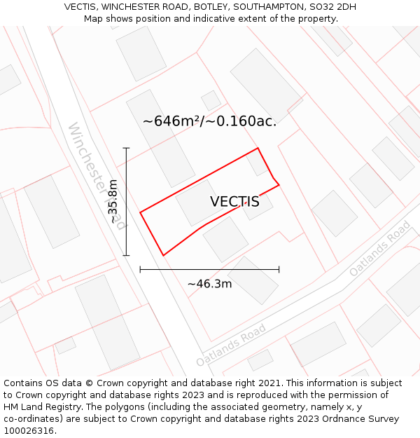 VECTIS, WINCHESTER ROAD, BOTLEY, SOUTHAMPTON, SO32 2DH: Plot and title map