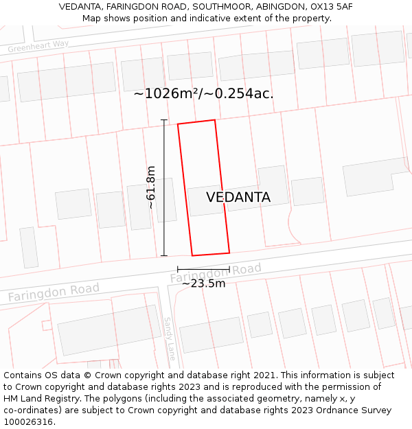 VEDANTA, FARINGDON ROAD, SOUTHMOOR, ABINGDON, OX13 5AF: Plot and title map