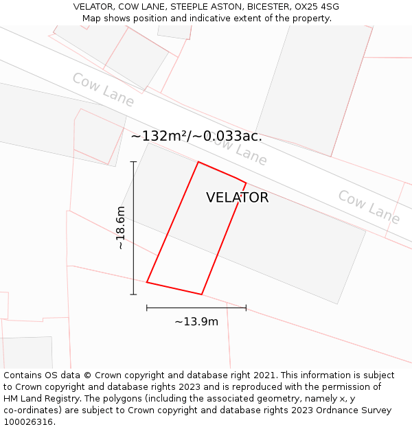 VELATOR, COW LANE, STEEPLE ASTON, BICESTER, OX25 4SG: Plot and title map