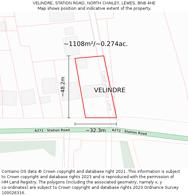 VELINDRE, STATION ROAD, NORTH CHAILEY, LEWES, BN8 4HE: Plot and title map