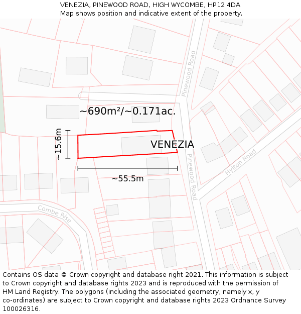VENEZIA, PINEWOOD ROAD, HIGH WYCOMBE, HP12 4DA: Plot and title map