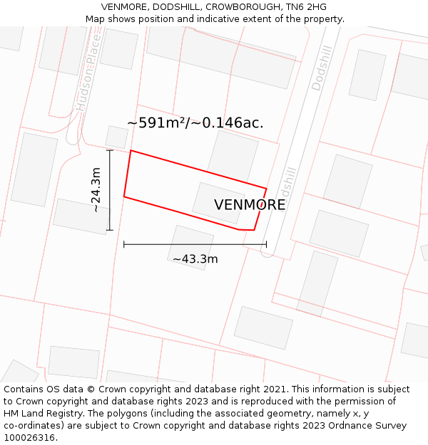 VENMORE, DODSHILL, CROWBOROUGH, TN6 2HG: Plot and title map