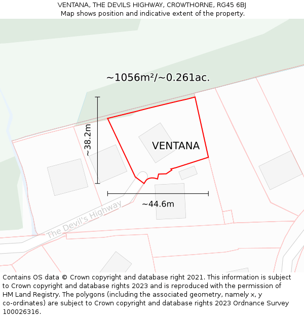 VENTANA, THE DEVILS HIGHWAY, CROWTHORNE, RG45 6BJ: Plot and title map