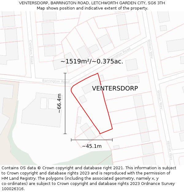 VENTERSDORP, BARRINGTON ROAD, LETCHWORTH GARDEN CITY, SG6 3TH: Plot and title map