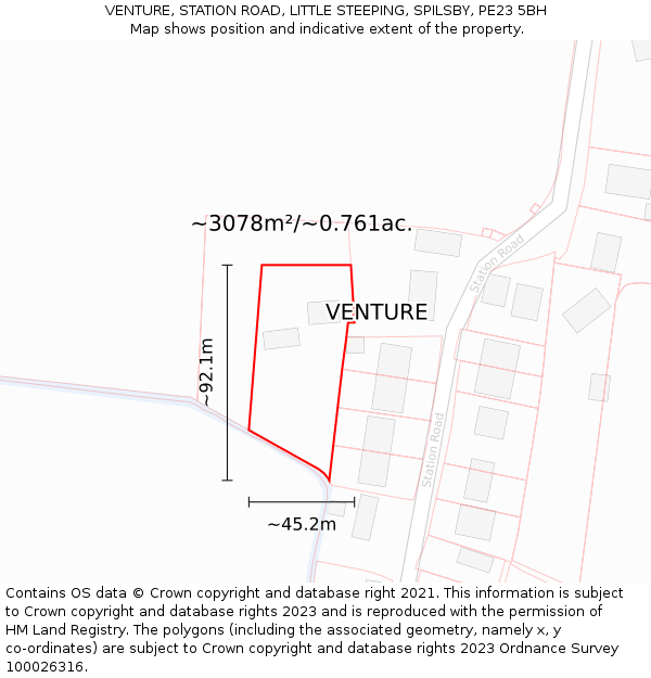 VENTURE, STATION ROAD, LITTLE STEEPING, SPILSBY, PE23 5BH: Plot and title map