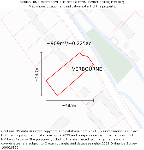 VERBOURNE, WINTERBOURNE STEEPLETON, DORCHESTER, DT2 9LQ: Plot and title map