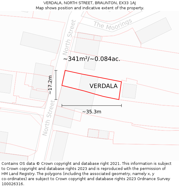 VERDALA, NORTH STREET, BRAUNTON, EX33 1AJ: Plot and title map