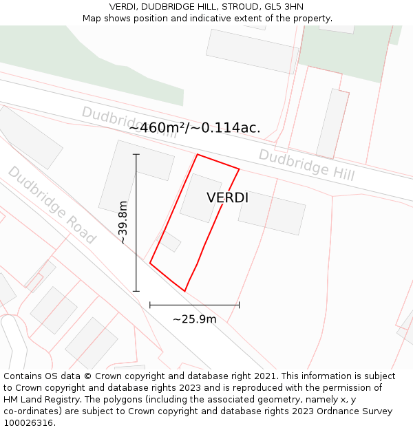 VERDI, DUDBRIDGE HILL, STROUD, GL5 3HN: Plot and title map