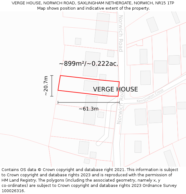 VERGE HOUSE, NORWICH ROAD, SAXLINGHAM NETHERGATE, NORWICH, NR15 1TP: Plot and title map