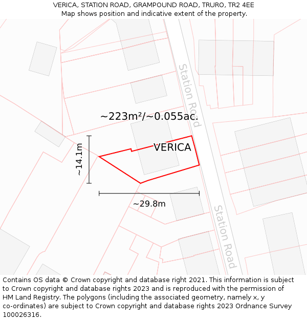 VERICA, STATION ROAD, GRAMPOUND ROAD, TRURO, TR2 4EE: Plot and title map
