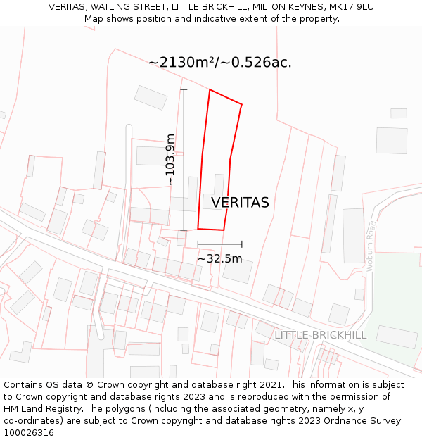 VERITAS, WATLING STREET, LITTLE BRICKHILL, MILTON KEYNES, MK17 9LU: Plot and title map