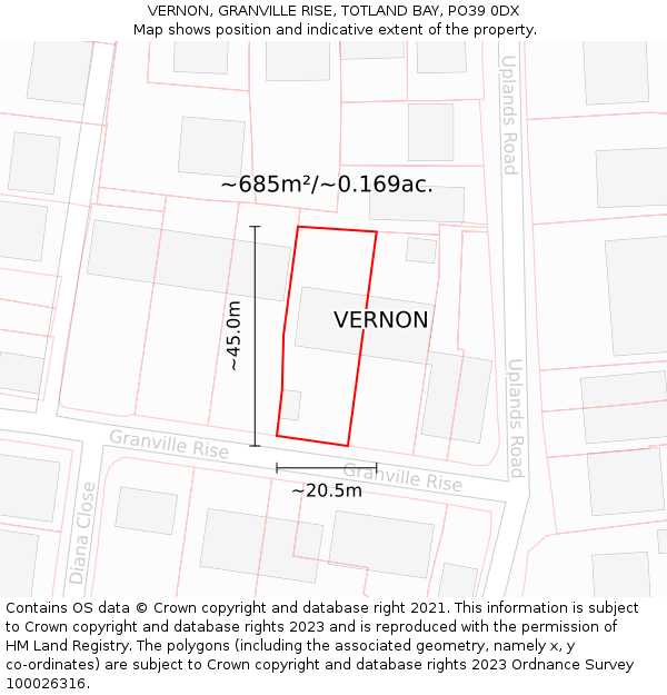 VERNON, GRANVILLE RISE, TOTLAND BAY, PO39 0DX: Plot and title map