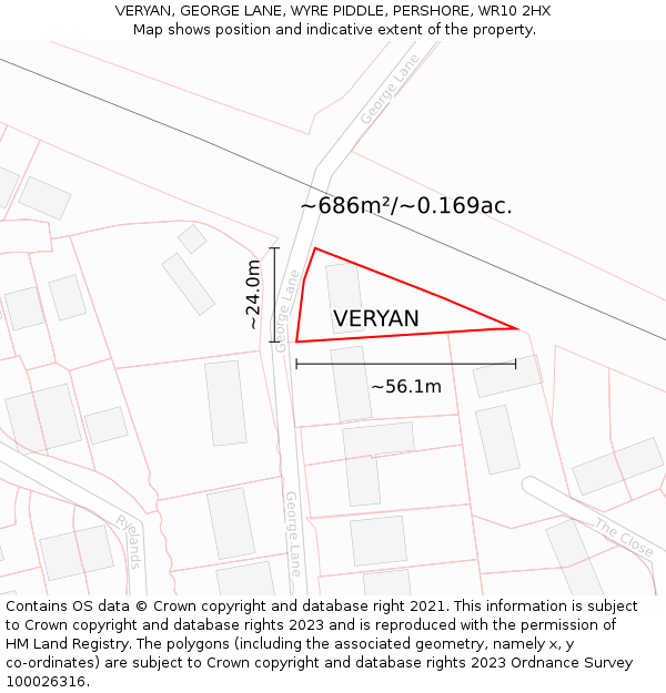 VERYAN, GEORGE LANE, WYRE PIDDLE, PERSHORE, WR10 2HX: Plot and title map
