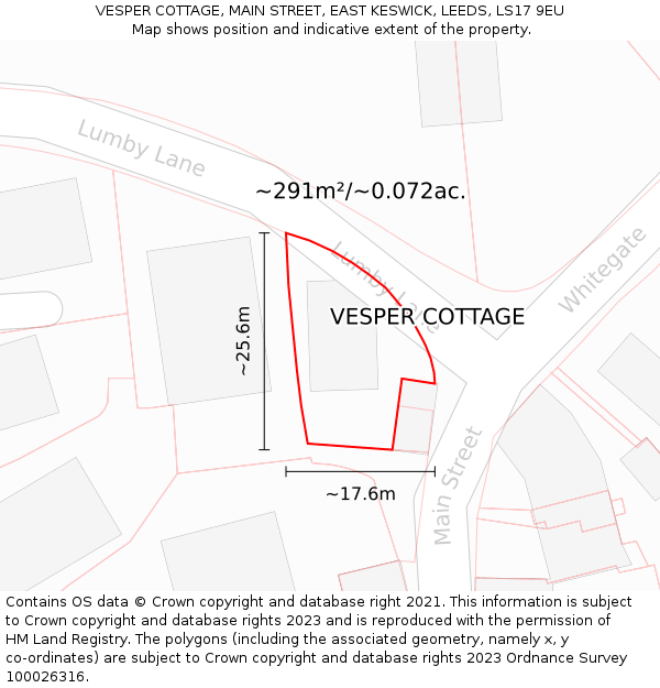 VESPER COTTAGE, MAIN STREET, EAST KESWICK, LEEDS, LS17 9EU: Plot and title map