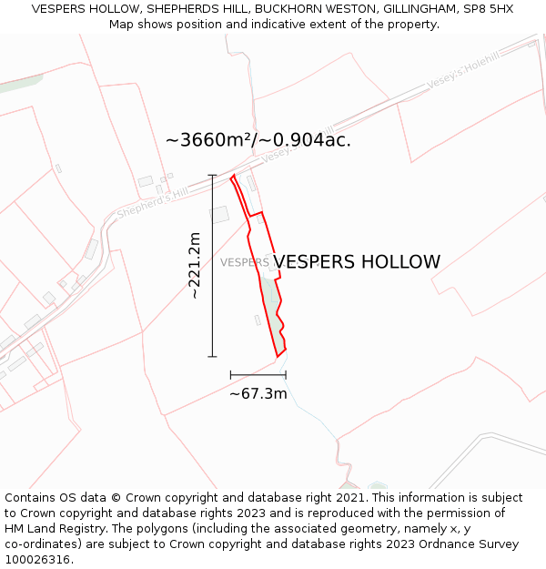 VESPERS HOLLOW, SHEPHERDS HILL, BUCKHORN WESTON, GILLINGHAM, SP8 5HX: Plot and title map