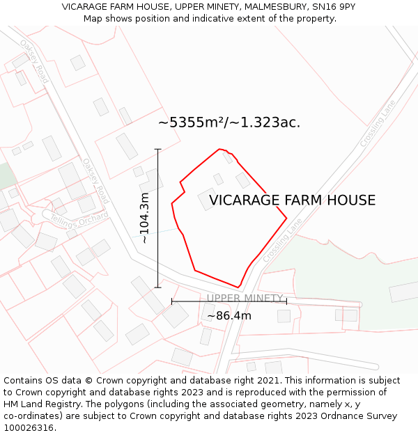 VICARAGE FARM HOUSE, UPPER MINETY, MALMESBURY, SN16 9PY: Plot and title map