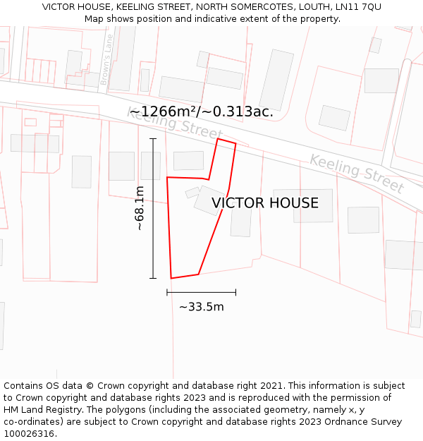 VICTOR HOUSE, KEELING STREET, NORTH SOMERCOTES, LOUTH, LN11 7QU: Plot and title map
