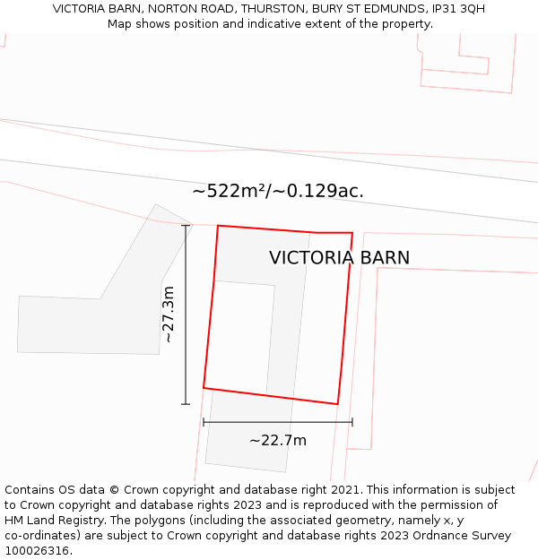 VICTORIA BARN, NORTON ROAD, THURSTON, BURY ST EDMUNDS, IP31 3QH: Plot and title map