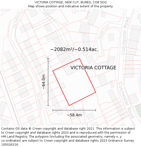 VICTORIA COTTAGE, NEW CUT, BURES, CO8 5DG: Plot and title map