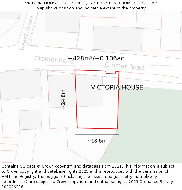 VICTORIA HOUSE, HIGH STREET, EAST RUNTON, CROMER, NR27 9AB: Plot and title map