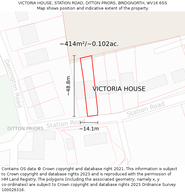 VICTORIA HOUSE, STATION ROAD, DITTON PRIORS, BRIDGNORTH, WV16 6SS: Plot and title map