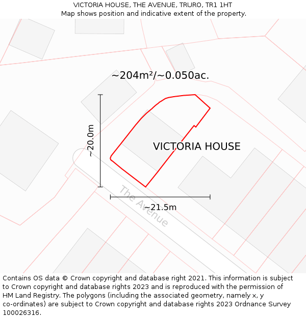 VICTORIA HOUSE, THE AVENUE, TRURO, TR1 1HT: Plot and title map