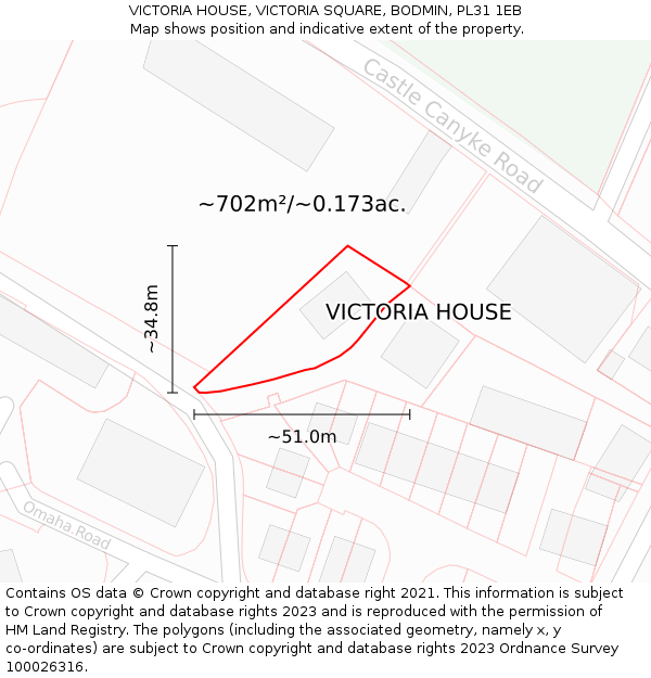 VICTORIA HOUSE, VICTORIA SQUARE, BODMIN, PL31 1EB: Plot and title map