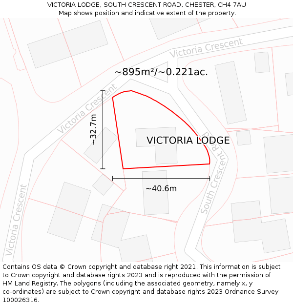 VICTORIA LODGE, SOUTH CRESCENT ROAD, CHESTER, CH4 7AU: Plot and title map