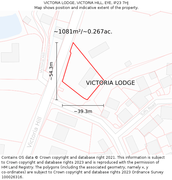 VICTORIA LODGE, VICTORIA HILL, EYE, IP23 7HJ: Plot and title map
