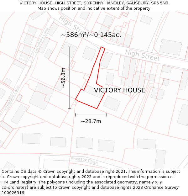 VICTORY HOUSE, HIGH STREET, SIXPENNY HANDLEY, SALISBURY, SP5 5NR: Plot and title map