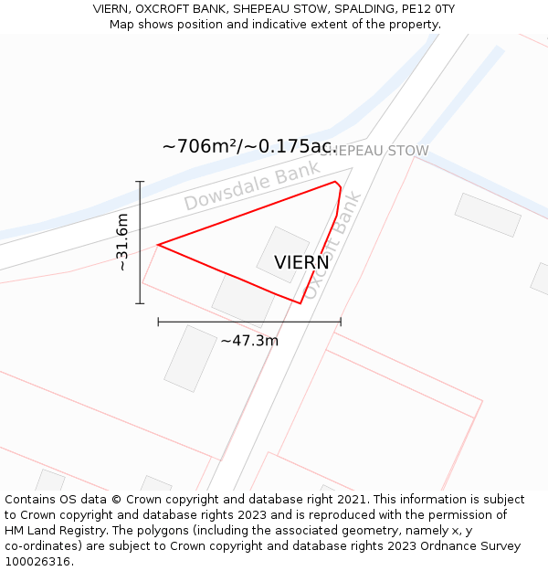 VIERN, OXCROFT BANK, SHEPEAU STOW, SPALDING, PE12 0TY: Plot and title map