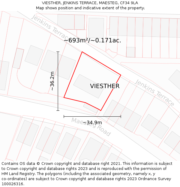 VIESTHER, JENKINS TERRACE, MAESTEG, CF34 9LA: Plot and title map