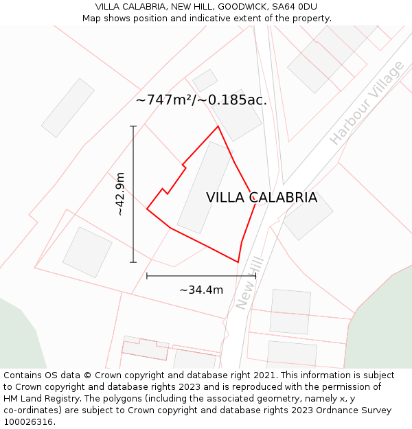 VILLA CALABRIA, NEW HILL, GOODWICK, SA64 0DU: Plot and title map