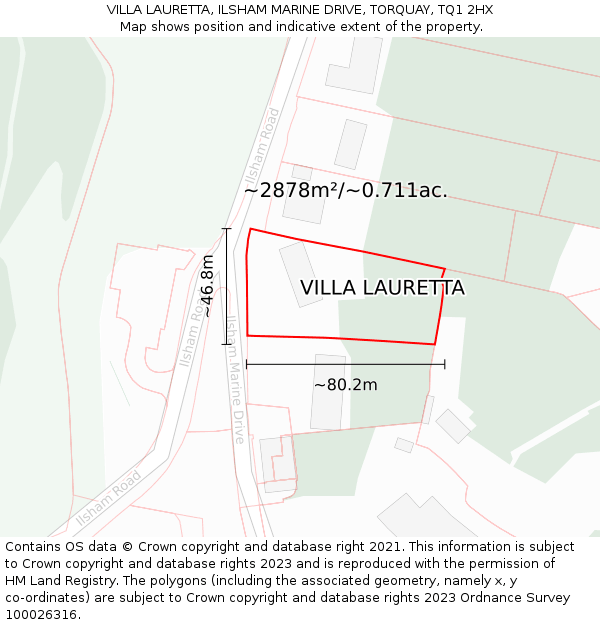 VILLA LAURETTA, ILSHAM MARINE DRIVE, TORQUAY, TQ1 2HX: Plot and title map