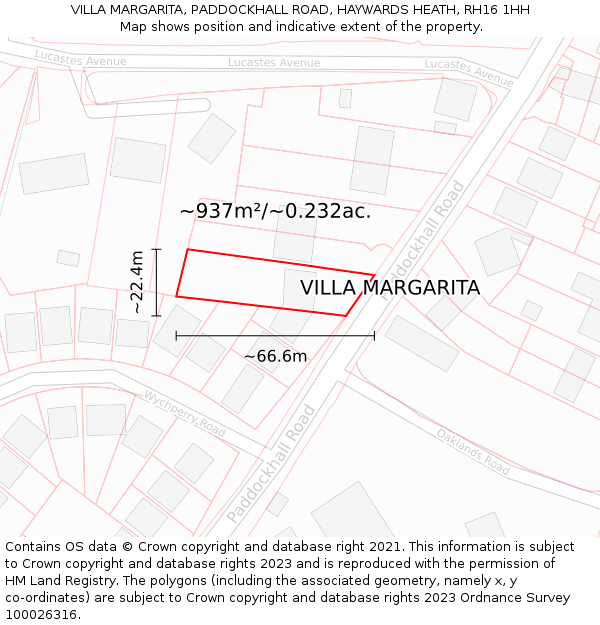 VILLA MARGARITA, PADDOCKHALL ROAD, HAYWARDS HEATH, RH16 1HH: Plot and title map
