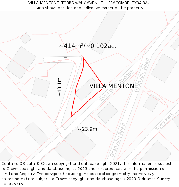 VILLA MENTONE, TORRS WALK AVENUE, ILFRACOMBE, EX34 8AU: Plot and title map