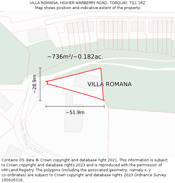 VILLA ROMANA, HIGHER WARBERRY ROAD, TORQUAY, TQ1 1RZ: Plot and title map