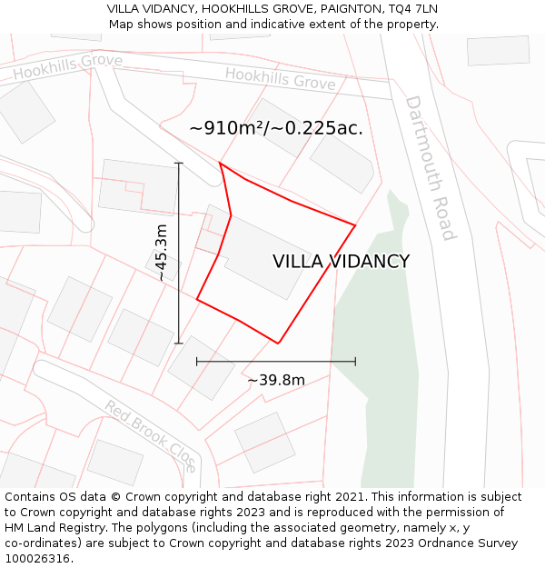 VILLA VIDANCY, HOOKHILLS GROVE, PAIGNTON, TQ4 7LN: Plot and title map