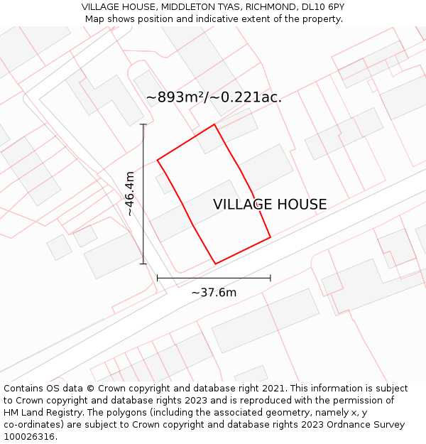 VILLAGE HOUSE, MIDDLETON TYAS, RICHMOND, DL10 6PY: Plot and title map